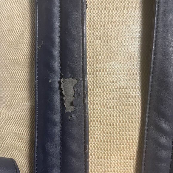 Fossil coated canvas  backpack beige & mint green navy blue trims & Straps - Picture 10 of 11